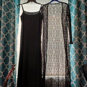 Black slip dress with matching lace jacket - Size M